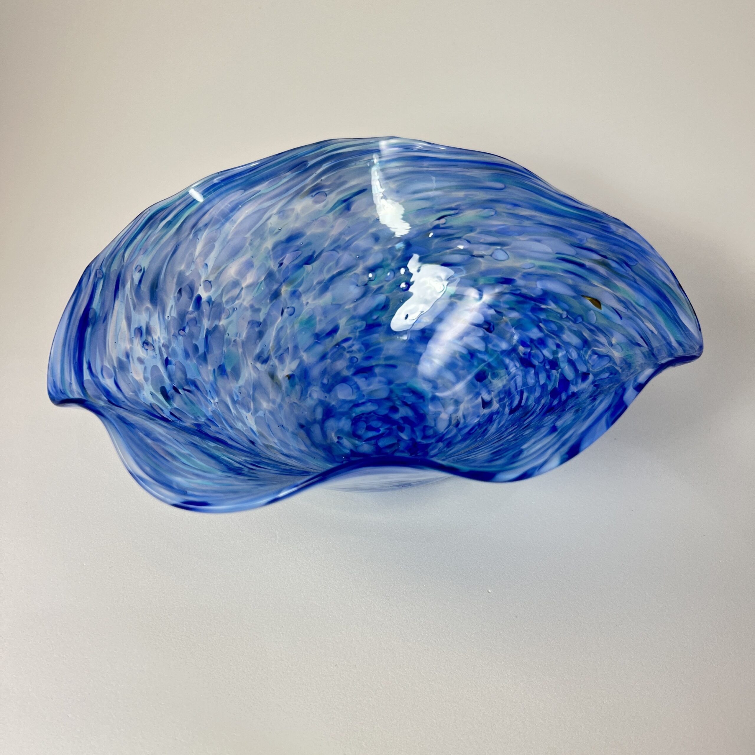 Ruffle Bowl/Candy Dish - White & Blue | Dallas Glass Art