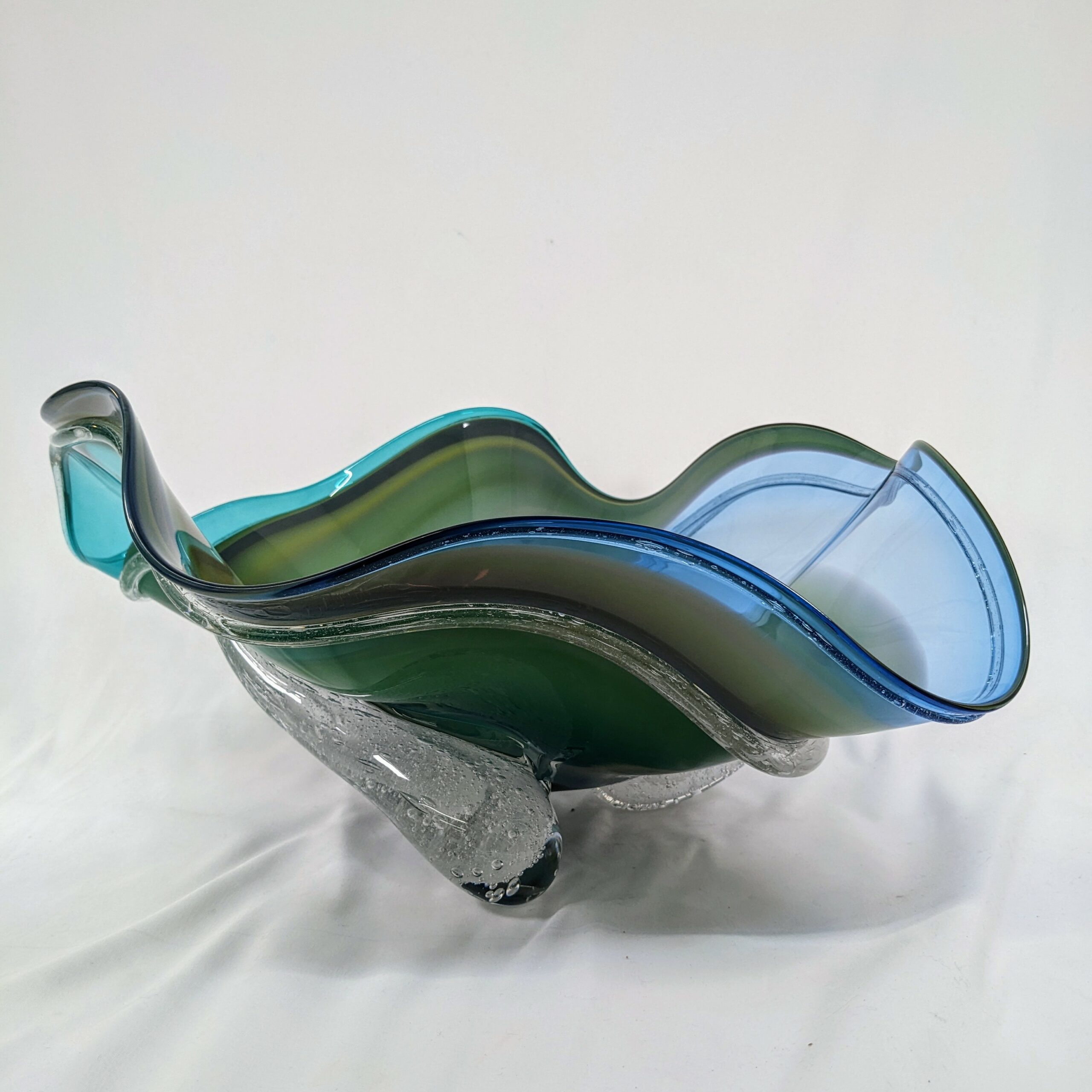 3 Bit Bowl - Aqua Olive with Bubbled Feet | Dallas Glass Art